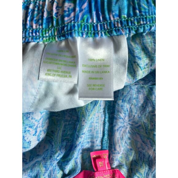 Lilly Pulitzer Taron 100% Linen Pants Size XL Drawstrings Blue Pockets - Picture 8 of 8